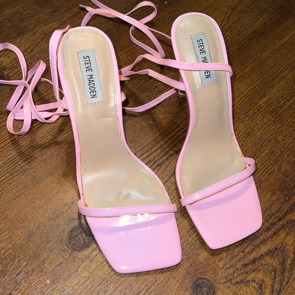 Steve Madden Uplift Pink Strappy Lace Up Ankle Wrap Heels Women’s Size 9 - Picture 4 of 11